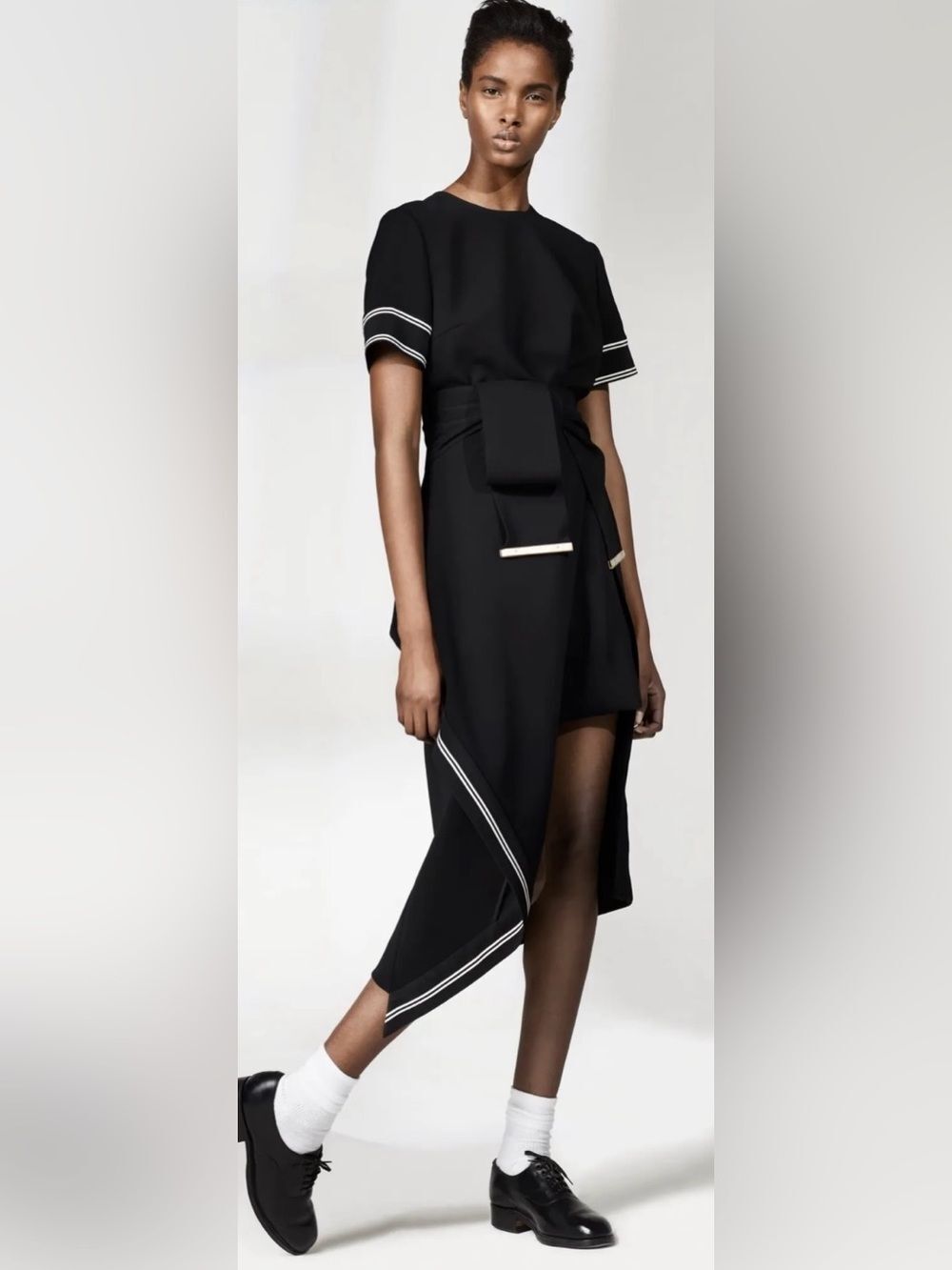 Preen by Thornton Bregazzi Black High-Low Dress with White Trim, M